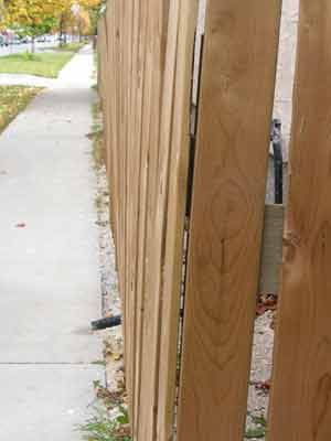 Photo of improper sump pump hose placement - Hose draining onto sidewalk