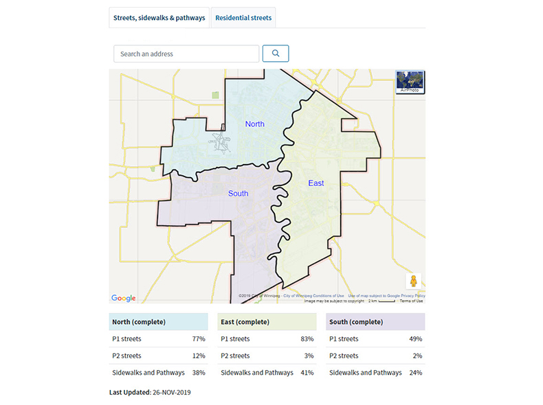 City of Winnipeg’s snow clearing status map