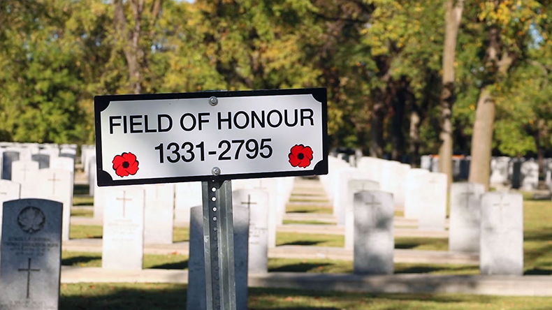 Cemetery sign reading, Field of Honour: 1331-2795