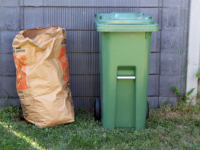 compost bin and paper leaf bag