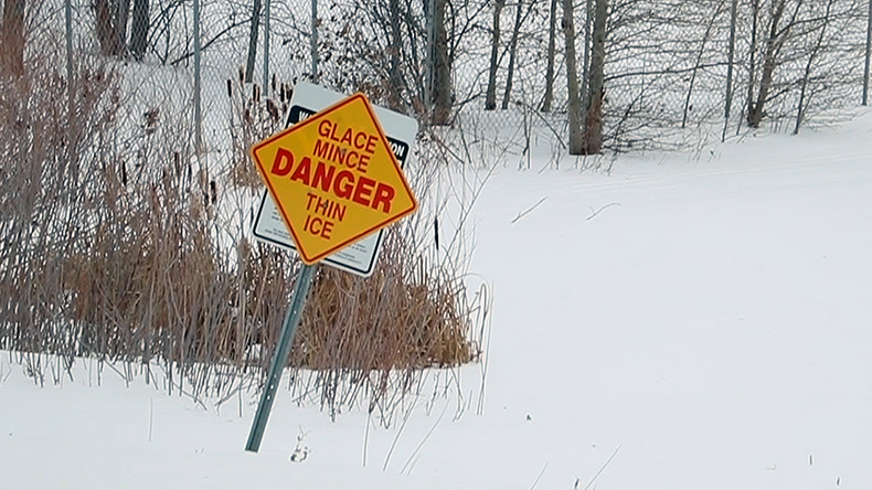 Danger, thin ice sign