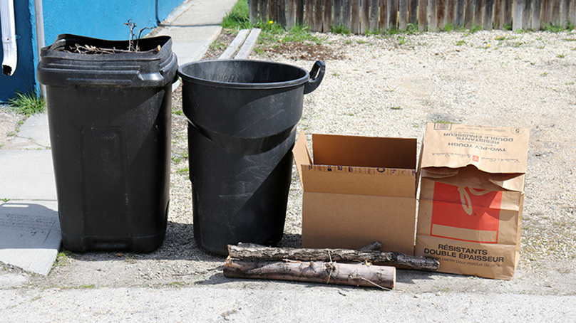 A variety of yard waste containers