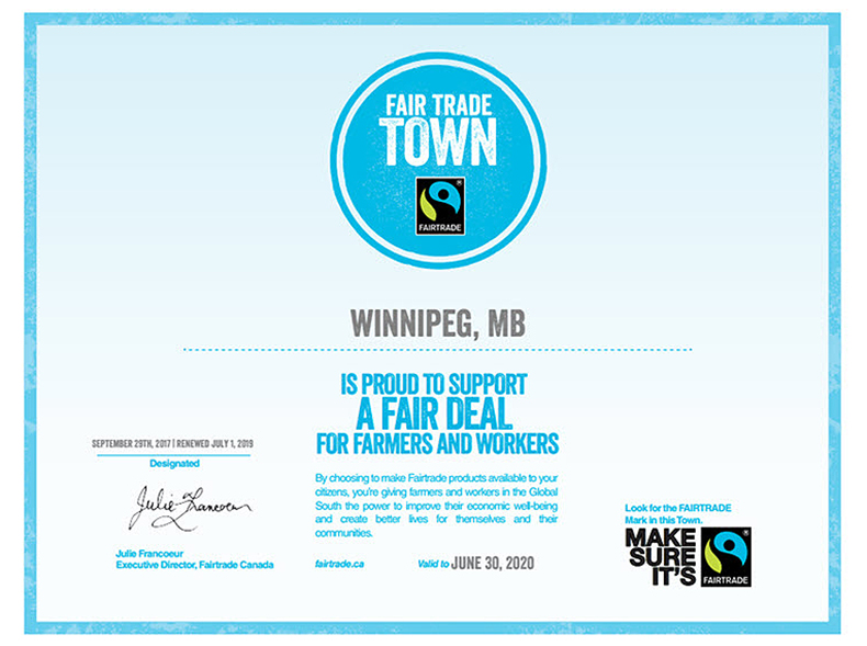 Winnipeg continues to proudly be designated a Fair Trade Town