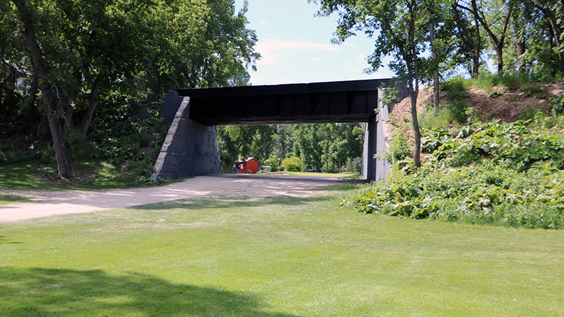 The train bridge at Kildonan Park Golf Course.