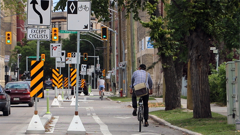 Cyclist at the bike lanes, Winnipeg