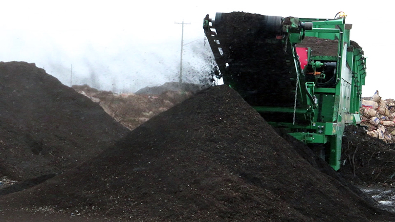 The yard waste piles being turned into compost at the Brady Road Resource Management Facility.