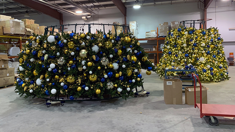 Setting up big Christmas tree for City Hall.