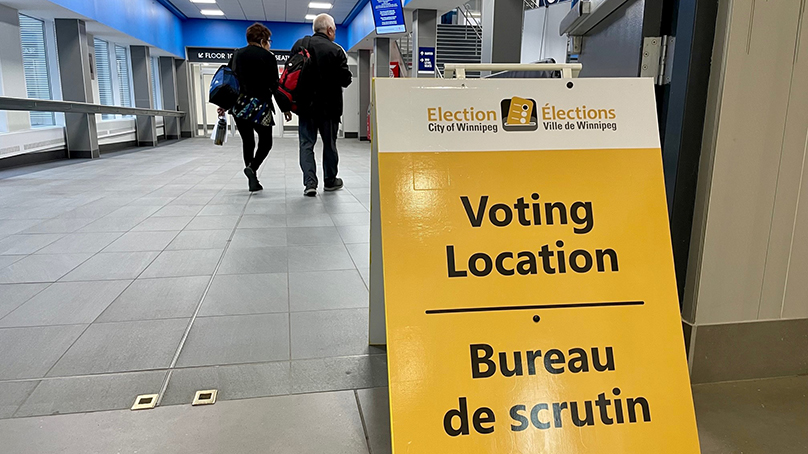 Voting location sign inside a building