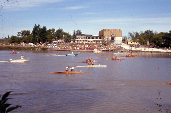 Photograph of regatta at the Winnipeg Canoe Club, circa 1975