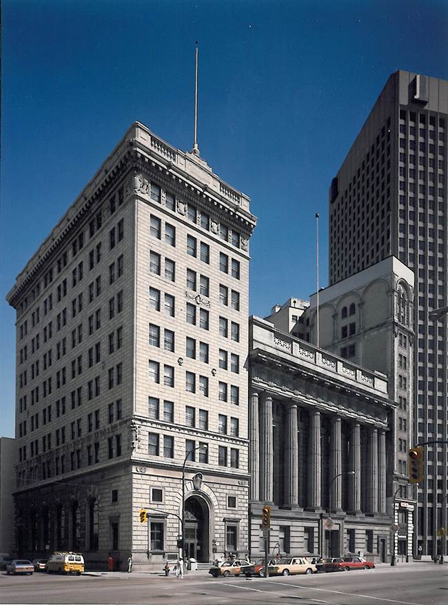 Main Street's Bank of Hamilton (left) and Bank of Commerce (right) were two of the earliest structures designated by the City of Winnipeg in 1979. City of Winnipeg