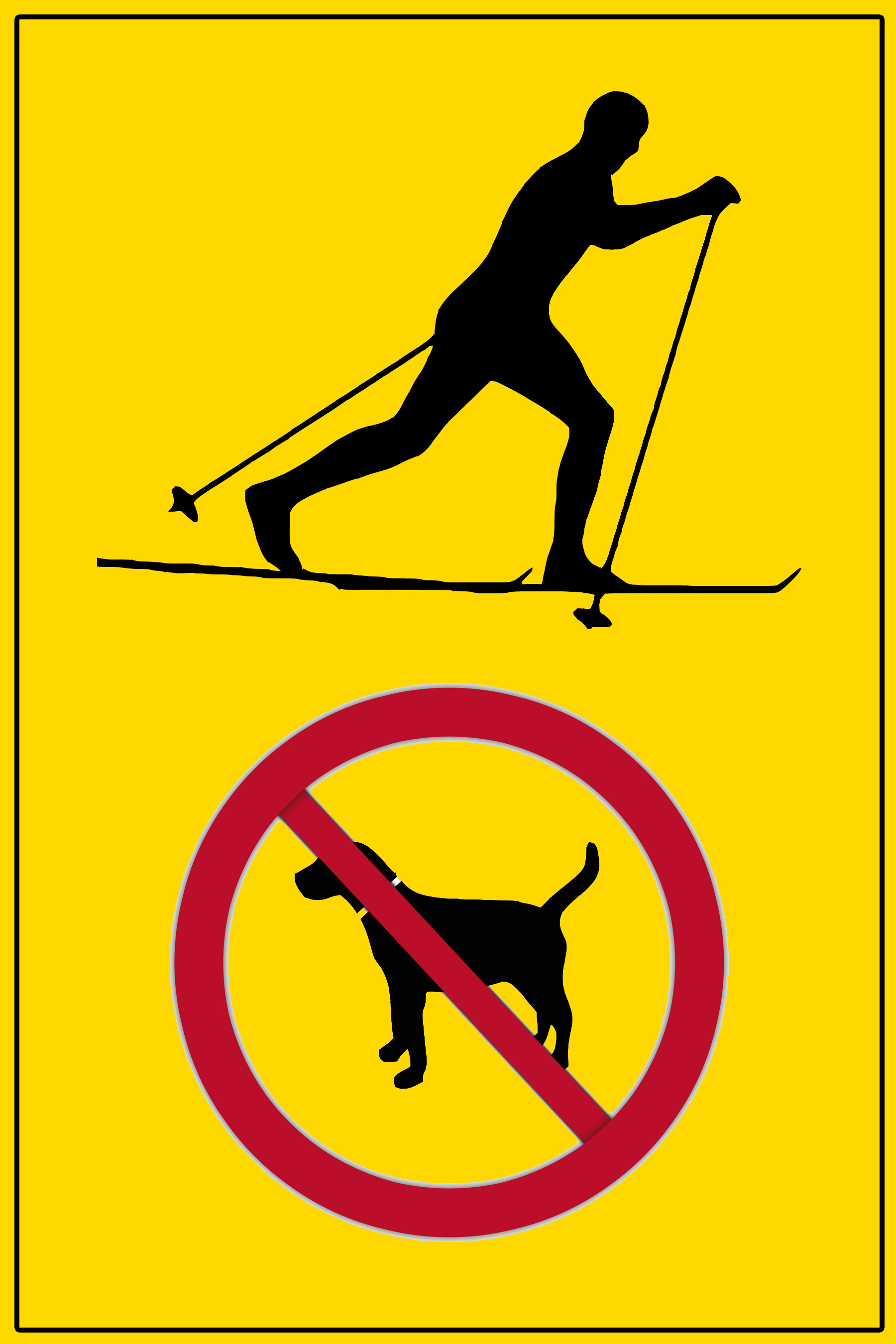 No dogs on ski trails sign